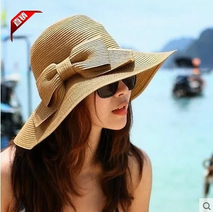 

Women's Hat Summer Wide Brim Straw Hats Big Sun Hats UV Protection Panama floppy Beach Raffia Hats Ladies bow hat chapeau femmel
