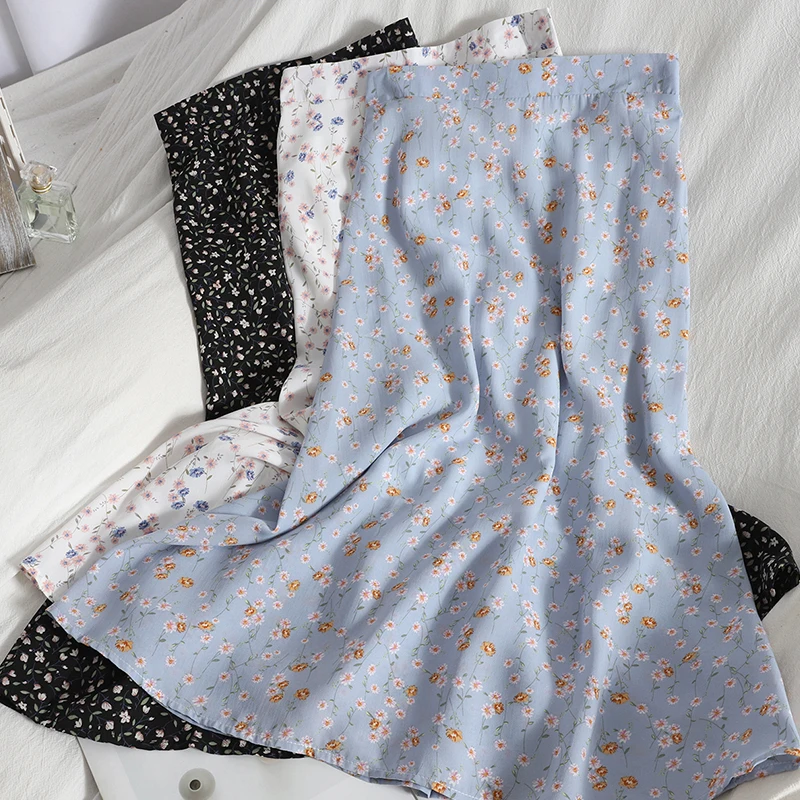 

Y2KHigh Waist Chiffon Skirt Women Vintage Floral Printed Casual Korean Skirts Ladies 2021 New Fashion Maxi Retro Skirts