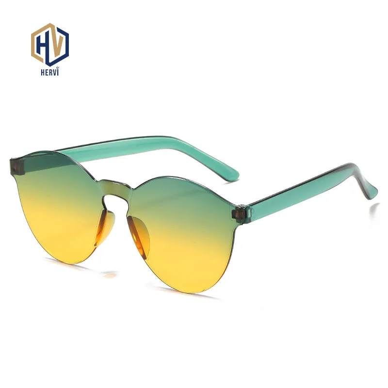 

Frameless Cat Eye Sunglasses Woman Candy Colors Gradient Sun glasses Siamese High Quality PC Eyeglasses