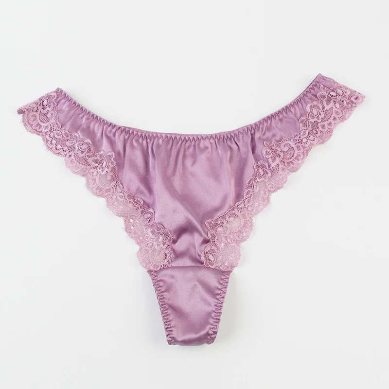 

Women's Mid-Waist Silk Adult Sexy Thong Women Purple Sexy Silk Underwear