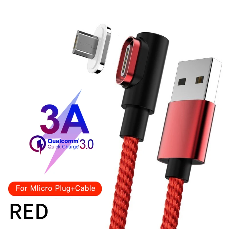 Магнитный кабель Micro USB кабель 90 DegreeType C Быстрая зарядка Кабо Для samsung S8 S9 huawei P20 P30 USB C Microusb зарядный шнур - Цвет: Red For Micro