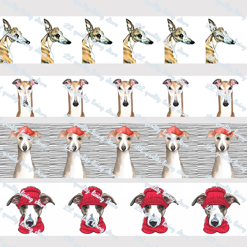 

Cartoon Greyhound/Dog Printed Grosgrain&Satin Fashion Ribbon Handmade Crafts Woven Brand Labels Gift Packaging 50 Yards