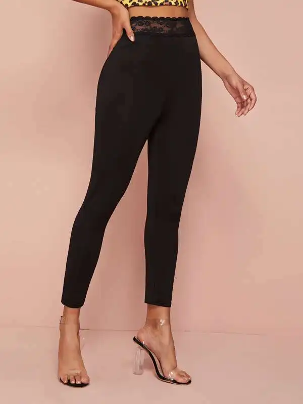 

Women Stretch Bottom Gothic Punk Pants Plus size XL Fashion sexy Casual Black Lace Floral Lady Lace Flared Leggings