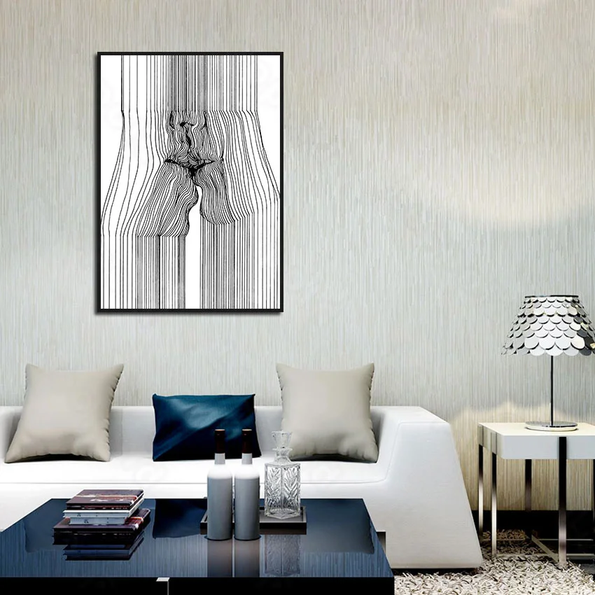 

Modern Style Murals Cartoon Line Stripes Kiss Frameles Poster Home Residential Bedroom Decoration Living Room Canvas Painting
