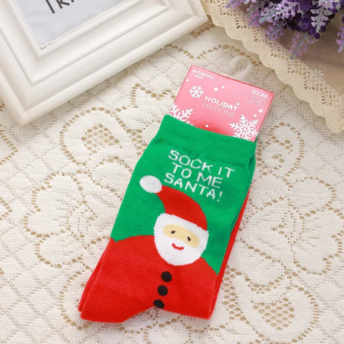 1 pair Casual Women Christmas socks Funny Cartoon Snowman Santa Claus elk flake socks Cotton Christmas Gift for women