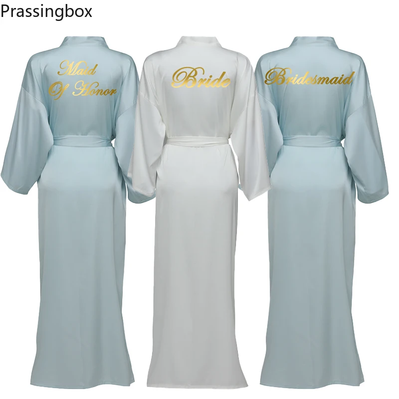 Шелковые атласные длинные халаты с длинным рукавом светло-голубые индивидуальные халаты для подружки невесты халат для невесты женский дл...