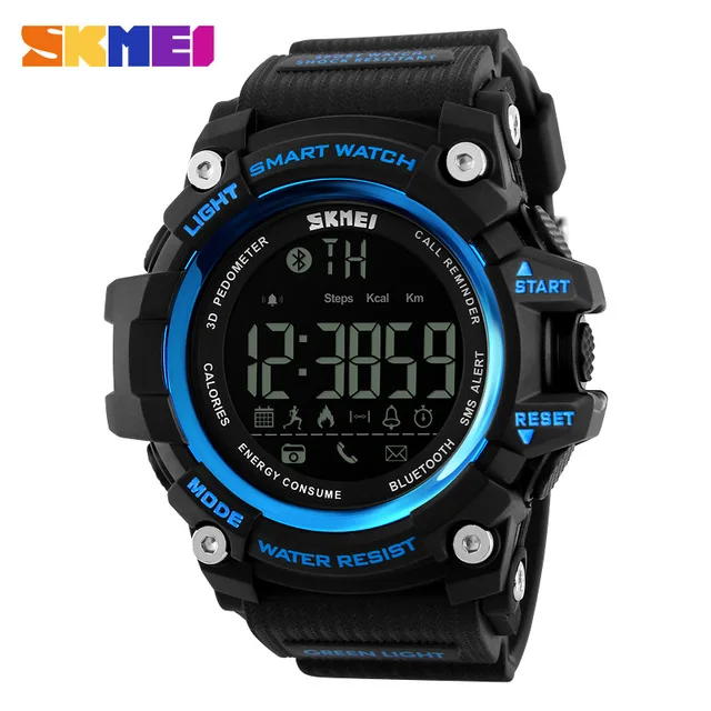 Blue Watch SKMEI Bluetooth умные цифровые часы для мужчин спортивные водонепроницаемые напоминания о звонках мужские s часы EL подсветка наручные часы Мужские часы - Цвет: Blue Watch