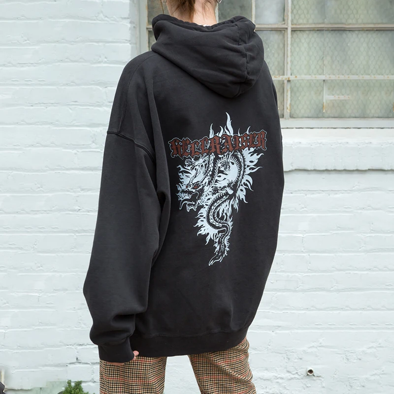 

Vintage Dragon Graphic Loose Hoodie Women Autumn Winter Cotton Long Sleeve Oversize Hoodies Hip Hop Streetwear Sweatshirt Tops