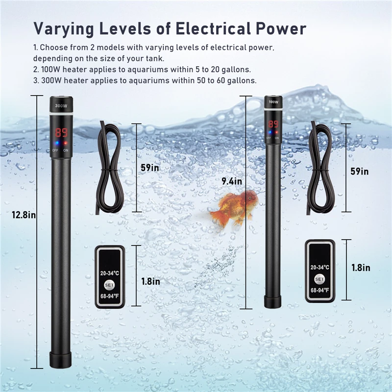 

INKBIRD Adjustable Temperature Thermostat Heater Rod 100W/300W Submersible Aquarium Fish Tank Water Heat with IC Chip LCD Screen