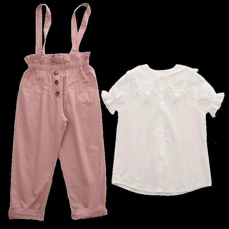 Комплект для девочек весна-лето рубашка блузка + комбинезон одежда подростков