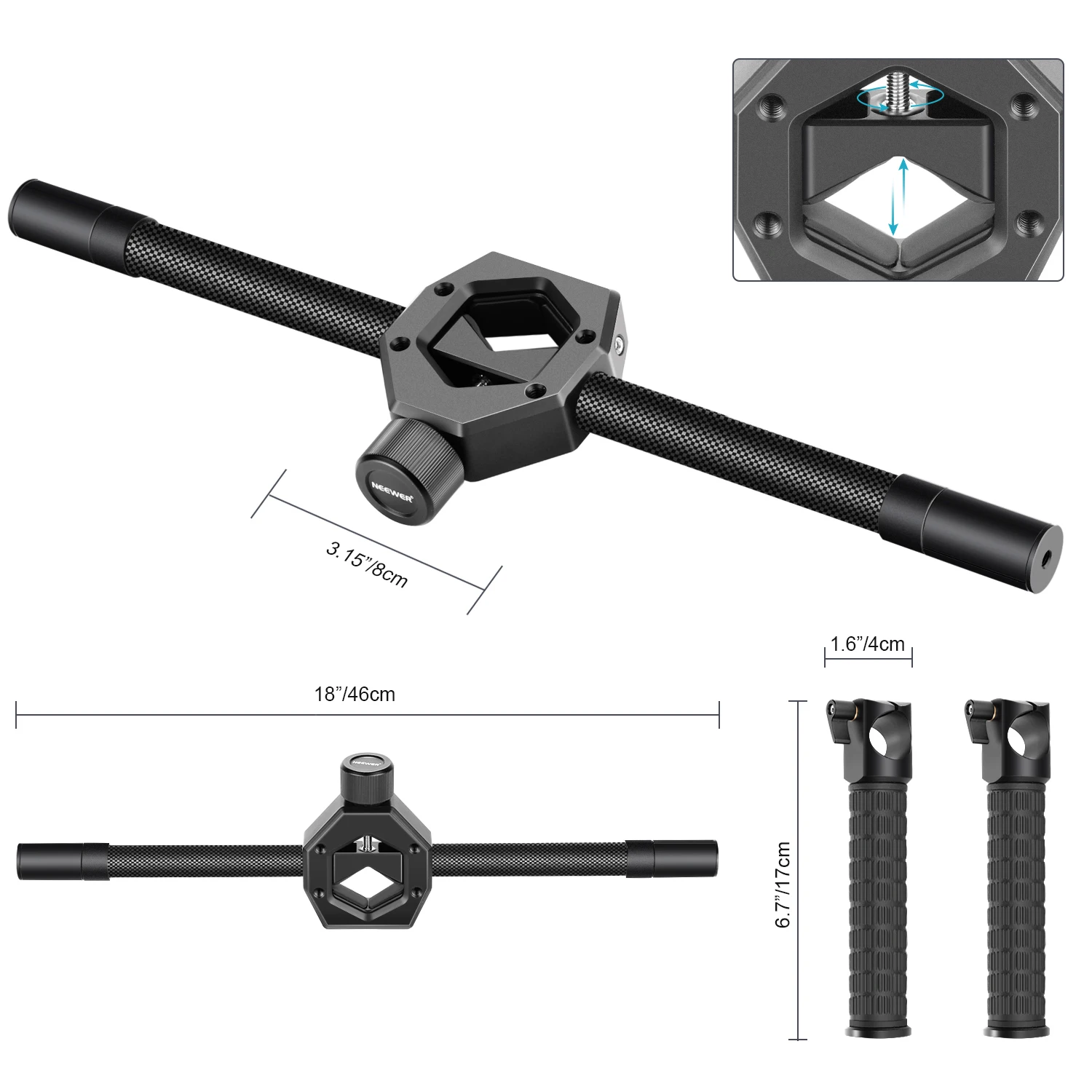 Ручка Neewer из углеродного волокна с двумя ручками для Zhiyun Crane 2/Crane V2/Crane Plus/Crane M/ Feiyu G6
