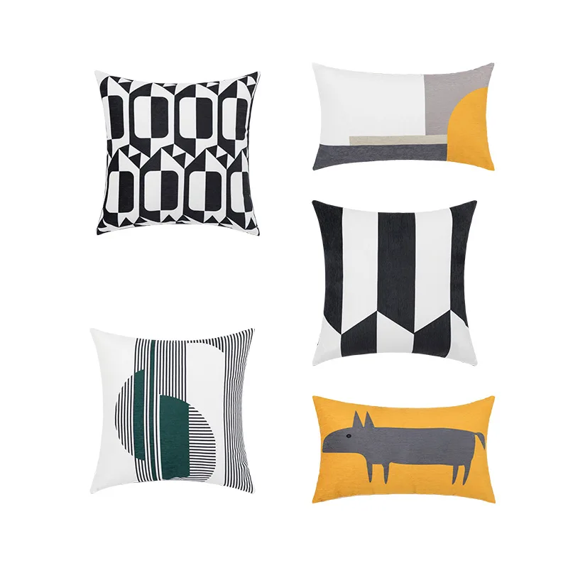 

Чехол для подушки в скандинавском стиле с геометрическим рисунком, наволочка в черно-белую полоску, с принтом в виде милой собаки, дивана, де...