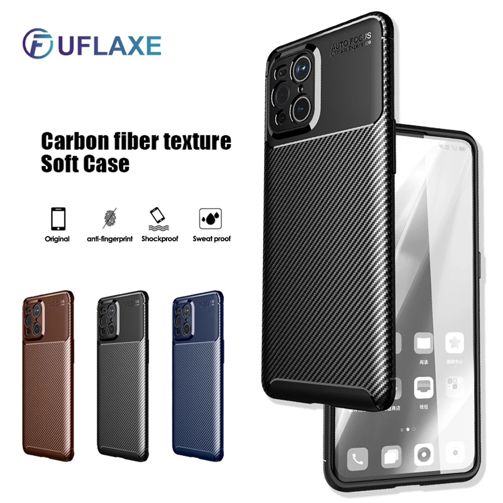 

UFlaxe Soft Silicone Case for OPPO Find X3 X2 Pro Lite Neo Carbon Fiber Texture Ultra-thin Shockproof Cover