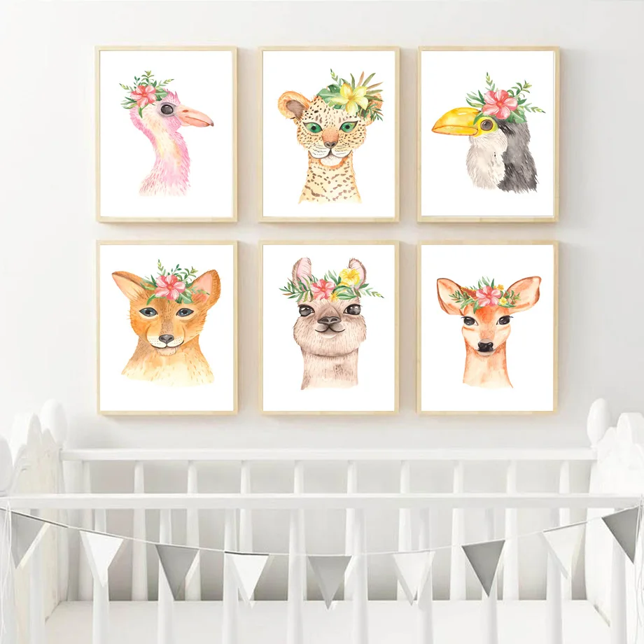

Cartoon Animal Fox Leopard Deer Nursery Wall Art Canvas Painting Nordic Posters And Prints Wall Pictures Baby Kids Room Decor