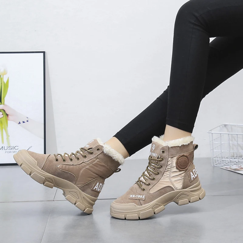 Нескользящие зимние теплые плюшевые ботильоны меховые кроссовки женские