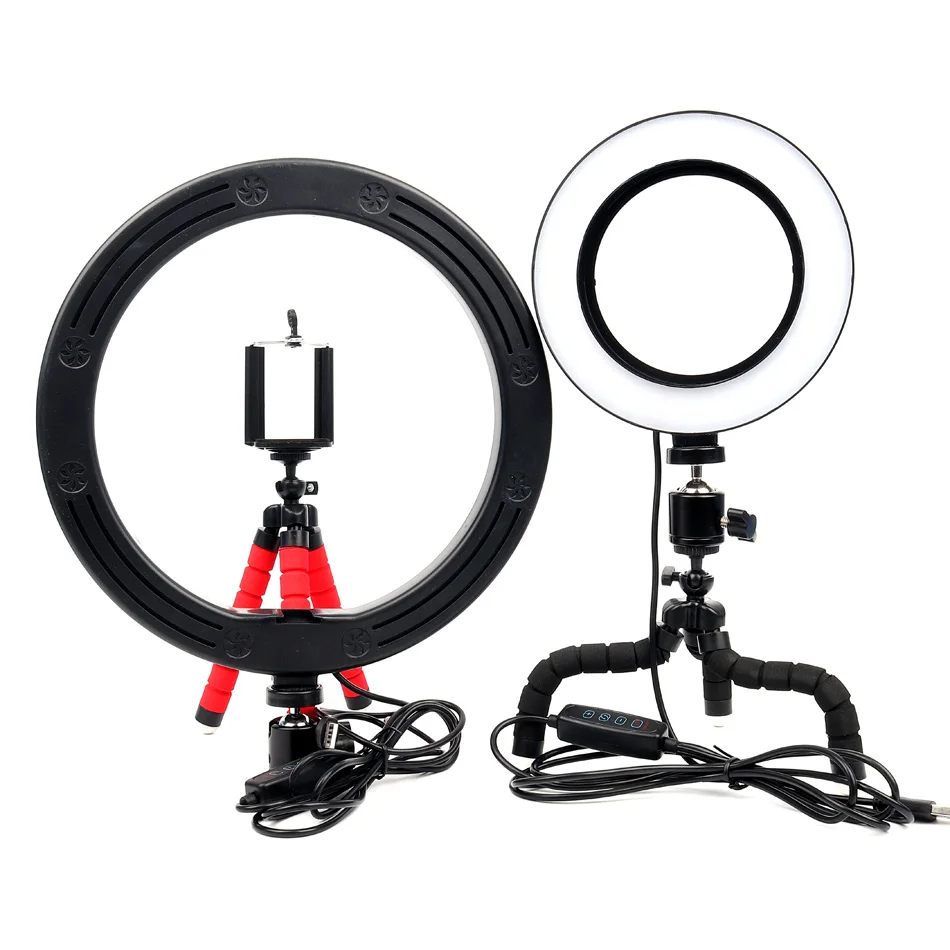 Светодиодный кольцевой светильник 16 см/26 см для селфи приглушаемый светодиодный