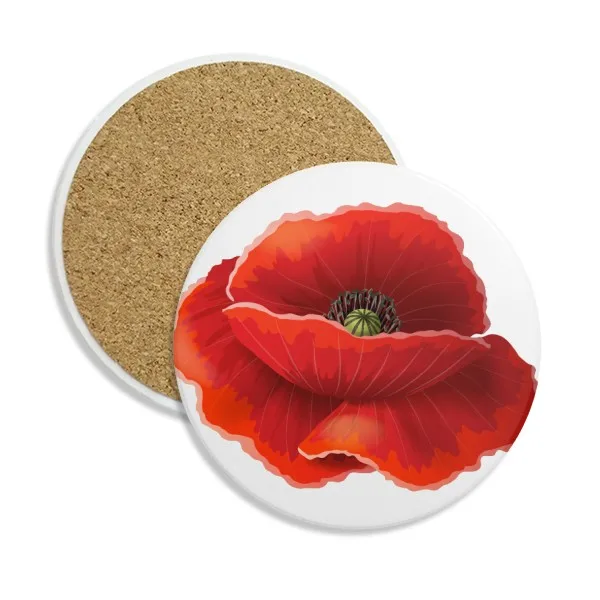 

Red Flower Painting Corn Poppy Art Stone Drink Ceramics Coasters for Mug Cup Gift 2pcs