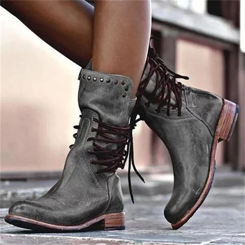 2019 Women Middle-Calf Boots Retro Motorcycle Booties Office Party Casual PU Leather Low Heel Warm Shoes Female | Обувь