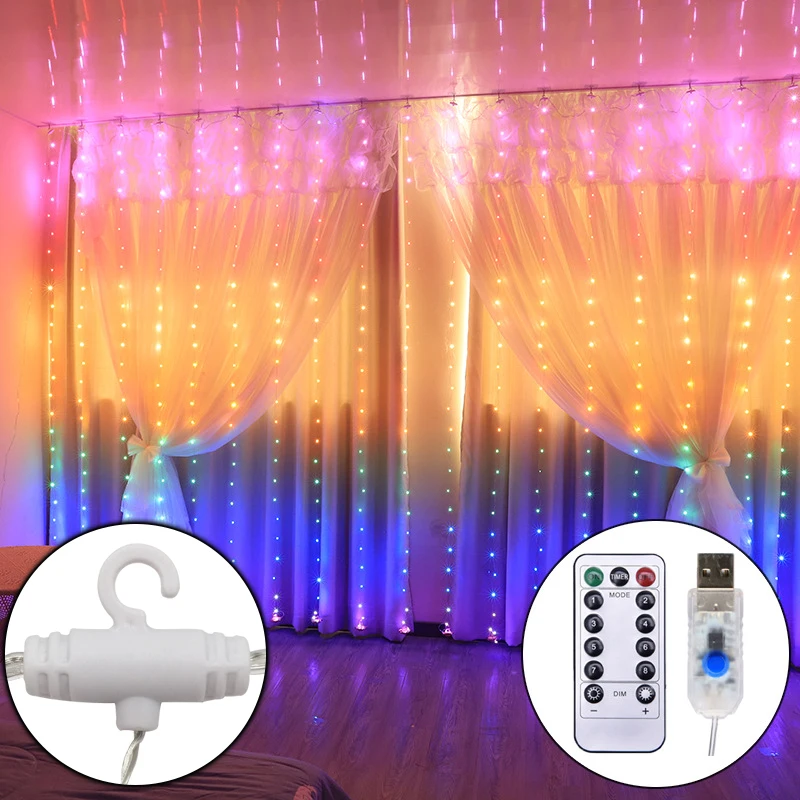 Радужные баллоны светодиодных ламп медный провод занавес светильник