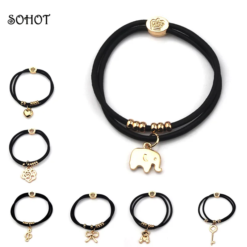 Женский браслет с розой сердцем слоном лисой ключом медведем цветком