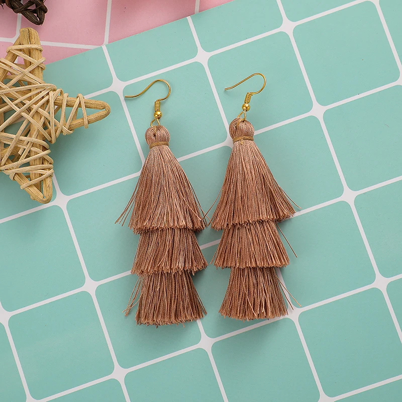 X-ROYAL 3 Слоистые богемные Роскошные массивные Серьги-кисточки Boho модные ювелирные изделия женские длинные висячие серьги