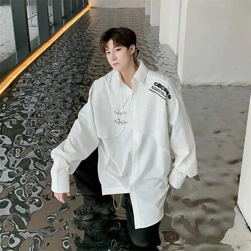 Men's Long-Sleeve Shirt Spring And Autumn New Style Personality False Two Splicing Niche Design Fashion Casual Large Size Shirt