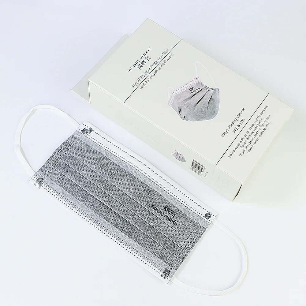 Маска одноразовая не тканевая серая 5 слоев KN95 с фильтром для рта, лица, дыхательных путей, против пыли и с ушными петлями