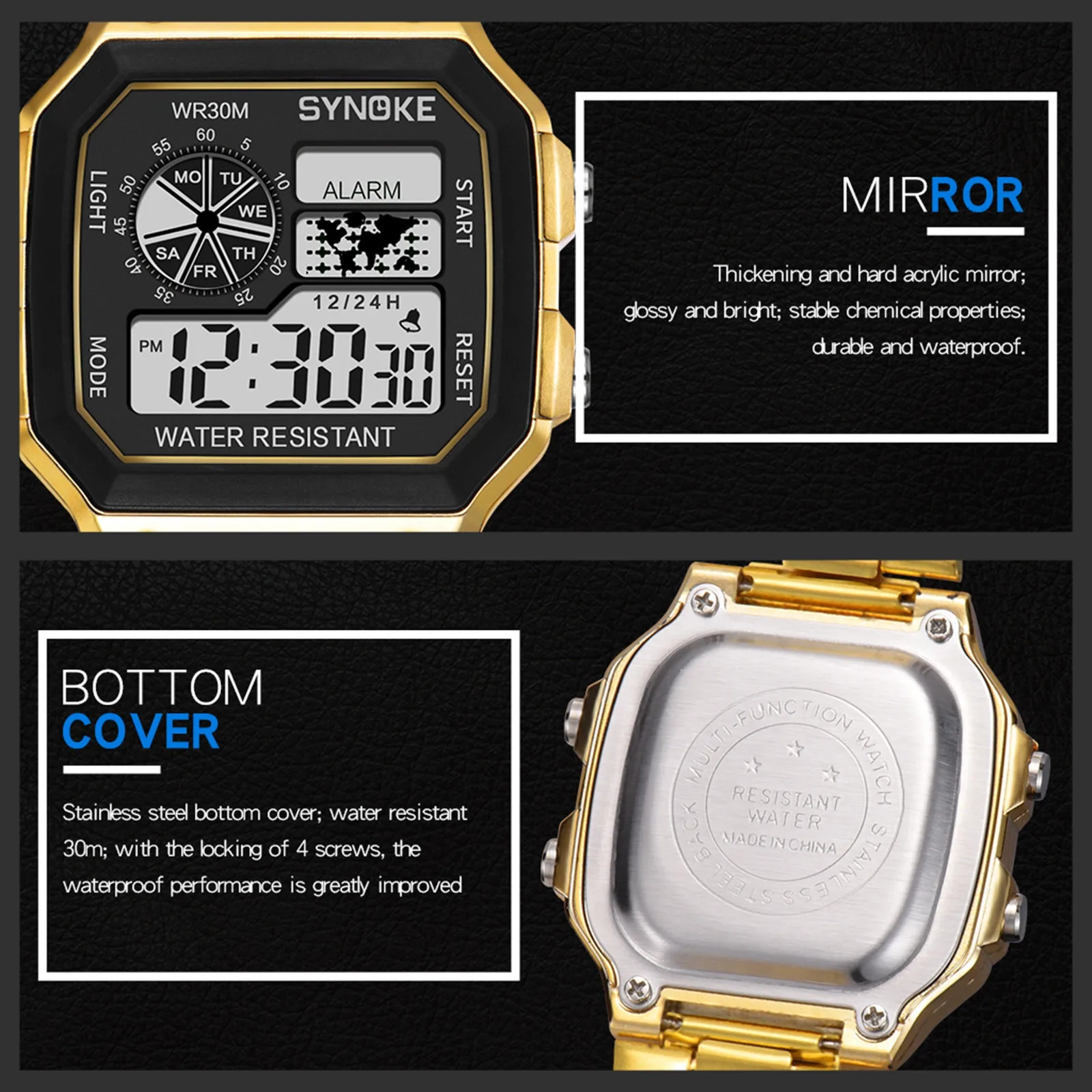 

Watch For Men Square Steel Band Sports Watch Colorful Luminous Electronic Children's Watch