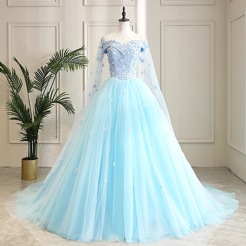 

New Photo Studio Theme Costume Blue Couple Photo Dress Princess Pettiskirt Quinceanera Dress