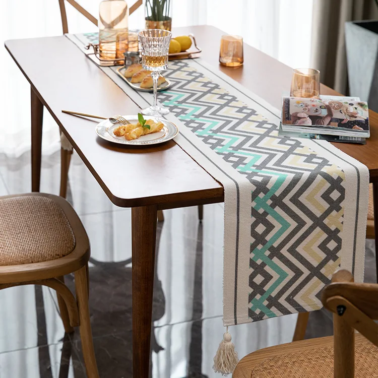 

Table runner digital printing contrast color tassel household tablecloth long pastoral style table runner bed tail flag