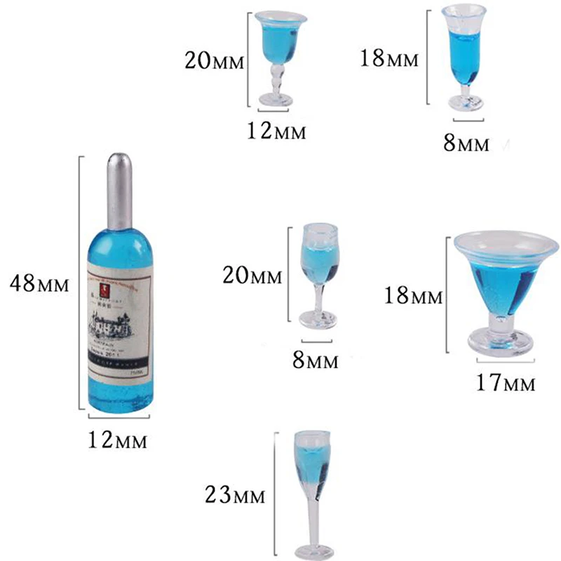 

6Pcs Various Style Mini 1/12 Dollhouse Miniature Simulation Cocktail Wine Bottles Pretend Play Doll Food Drink Accessories