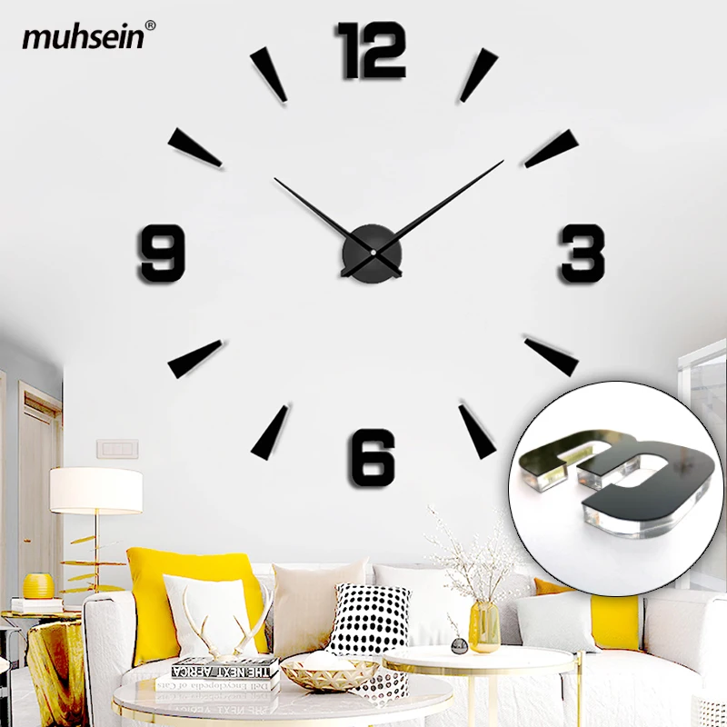 

muhsein New Crystal Wall Clock Horloge 3D DIY Sticker Wall Clock Hyaline Large Watch Home Decor For Living Room Free Shipping