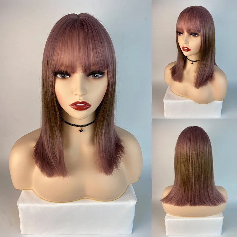 

Женские синтетические волосы с челкой Омбре черно-коричневый парик Лолиты для девушек термостойкий проволочный парик для косплея