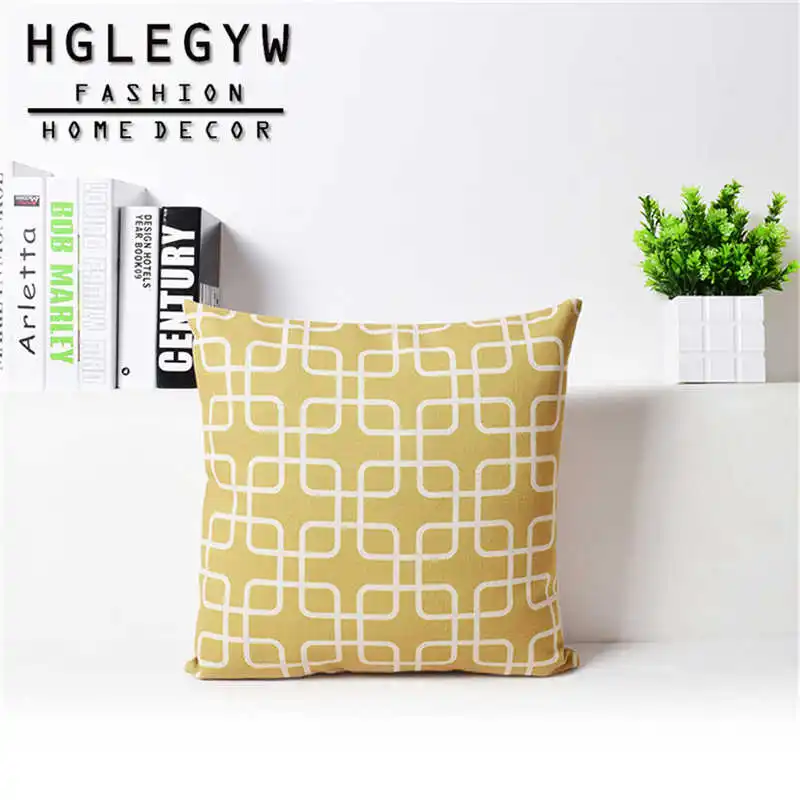 Желтый геометрический полосатый 18х18 дюймовый чехол для подушки из хлопка и льна