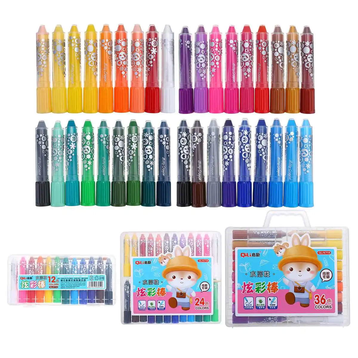 

12/24/36Colors Oil Pastels Stick Water Soluble Wax Rotary Crayon Non Toxic Kids Drawing Stick Painting Pen Set Children Gifts