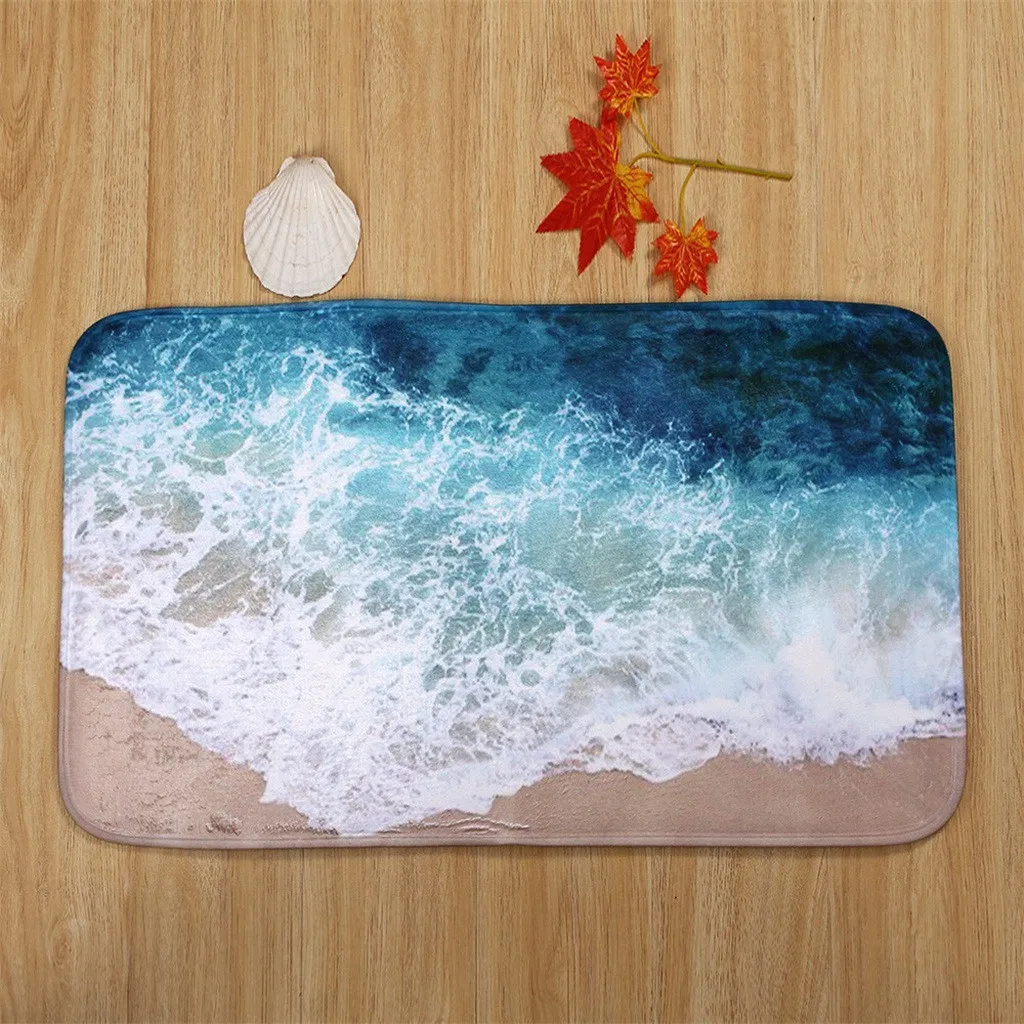 

Bathroom non-slip floor mats, blue ocean style pedestal carpet + toilet cover with lid + bathroom mat bathroom supplies #10