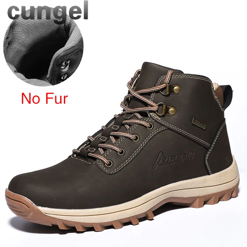 573-brown CUNGEL/зимние теплые мужские ботинки; мужские зимние ботинки из натуральной кожи с мехом; водонепроницаемые рабочие ботильоны ручной работы; мужская обувь с высоким берцем - Цвет: 573-brown