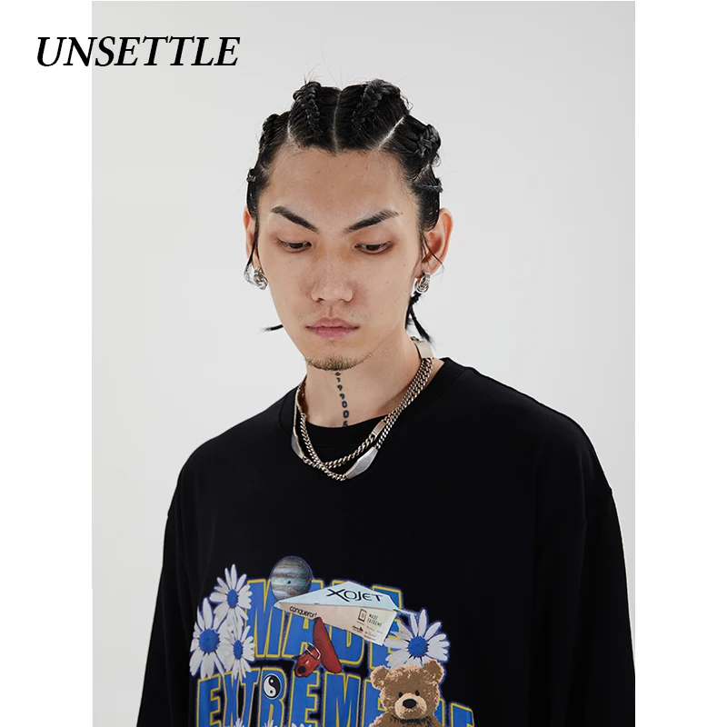 2020Autumn Japanese Oversized Long Sleeve graphic t shirt Harajuku Funny Print Men/Women Hip Hop Streetwear T-shirts Cotton Tops | Мужская