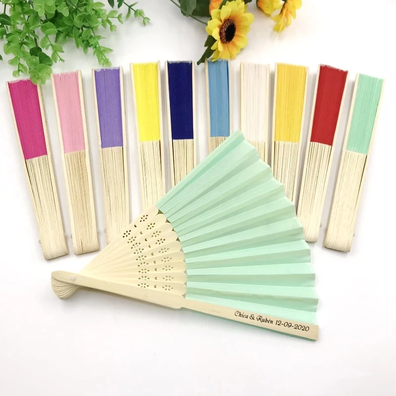 

20/40pcs Personalized Engraved Silk Hand Fan Wedding Fold Fan Vintage Fans Customized Wedding Favor