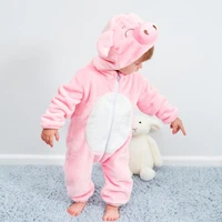 new cute kids babe pink pig animal rompers newborn baby clothing for girl winter flannel ropa bebe bodysuit costume for newborns