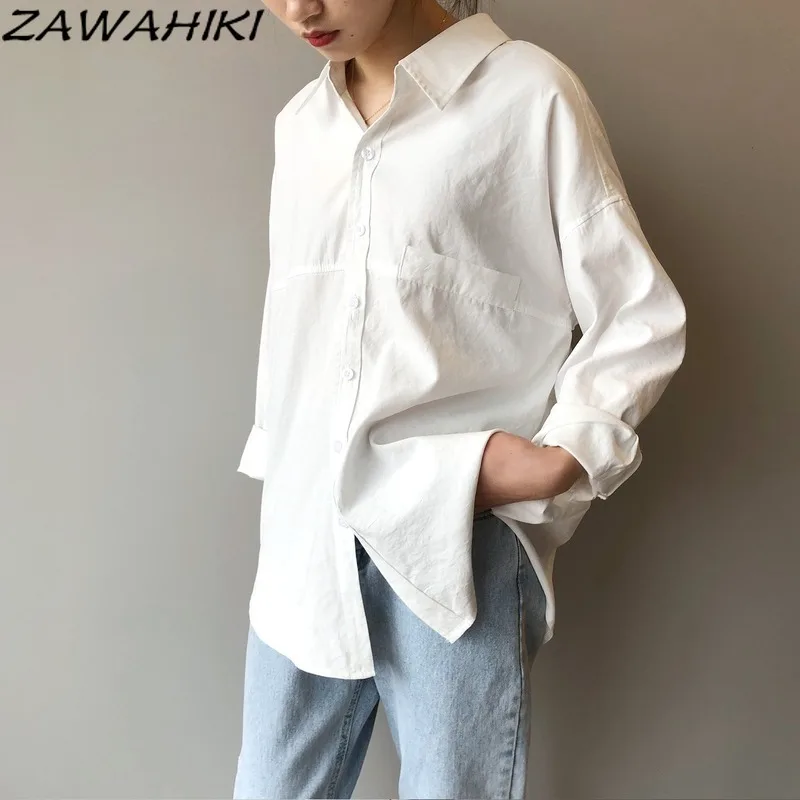 

Однотонная винтажная Корейская женская блузка zawхитки, весенние Блузы с отложным воротником, однобортные модные офисные женские топы с дли...