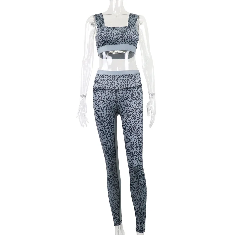 

Gym Set Women Fitness Yoga Set Female Sport Gym Clothes Sport Top+Leggings Tracksuit Women 2 Piece Set Leopard Printed
