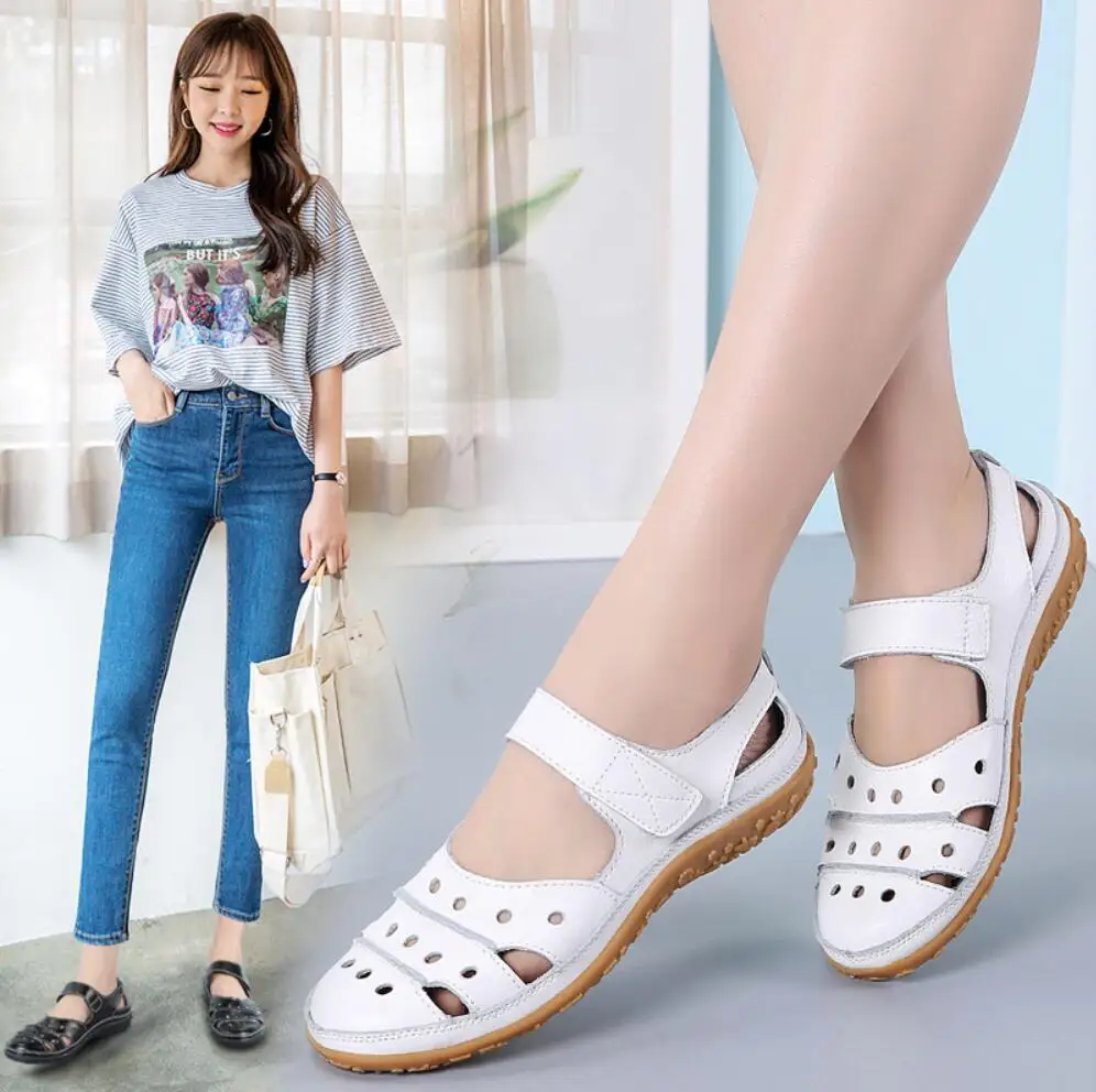 Сандалии женские из натуральной кожи мягкие босоножки с перфорацией