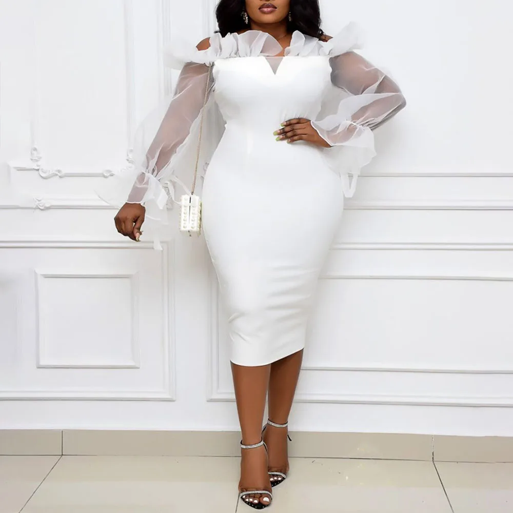 

2021 New Dress Fashion Temperament Sexy Perspective Stitching Open Back High Waist Large Slim Professional Women's Dress