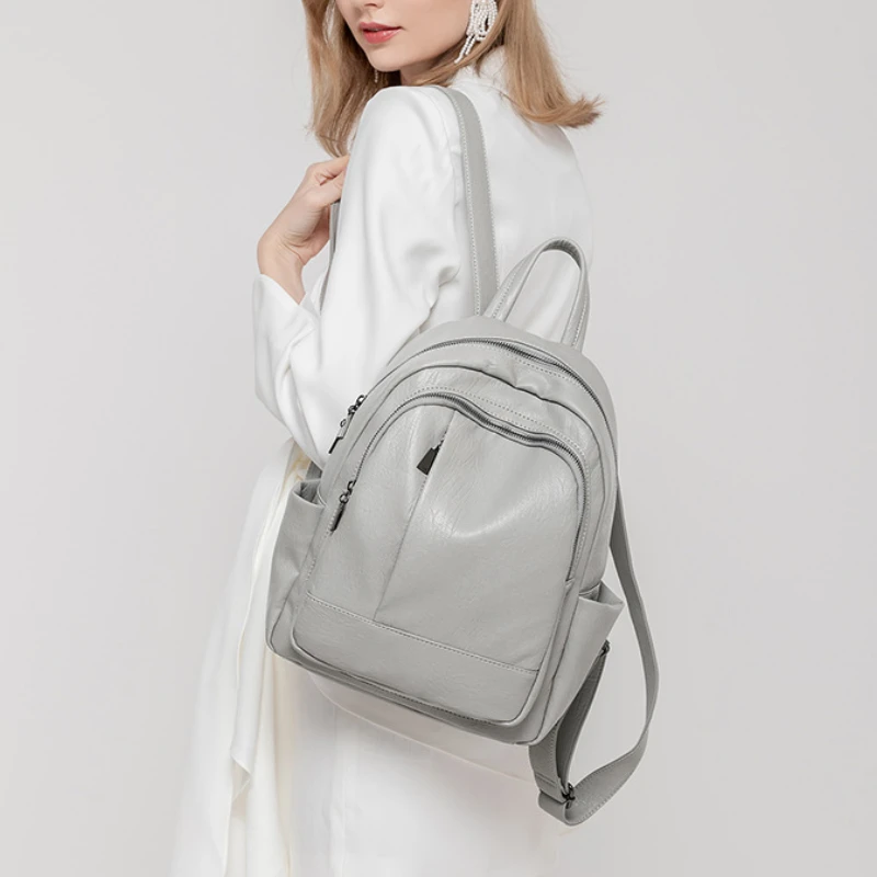 

Natural Cowhide Leather Bag Large Capacity Women Backpack Soft Sheepskin Solid Color Travel Ladies Bag Casual Student School Bag