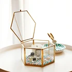 Прозрачная стеклянная коробка для колец в скандинавском стиле с шестигранным узором, коробка для свадебных колец, стеклянная крышка с вечным цветком, инновационные украшения для дома