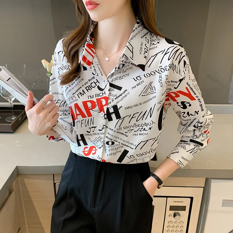 

Женские шифоновые рубашки с длинным рукавом, Офисная рубашка на пуговицах, винтажные женские топы белого цвета для осени