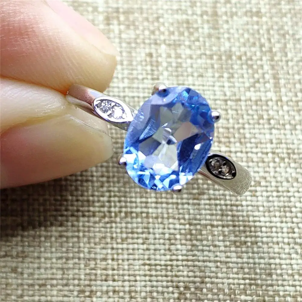 Натуральный синий топаз драгоценный камень Женский Регулируемый размер кольцо