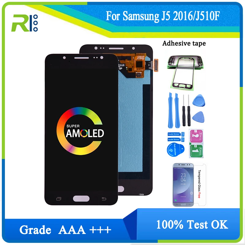 

Super AMOLED для Samsung Galaxy J5 2016 J510, ЖК-дисплей, сенсорный экран, дигитайзер, монтаж для J510FN J510F J510G J510Y J510M