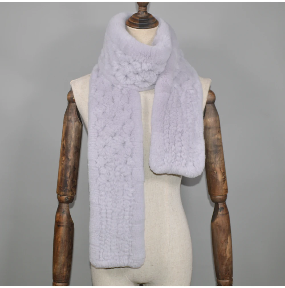 Winter Long Style Women Real Rex Rabbit Fur Scarf Rex Rabbit Fur Warm Soft Ring Scarfs High Quality Knit Rabbit Fur Scarves